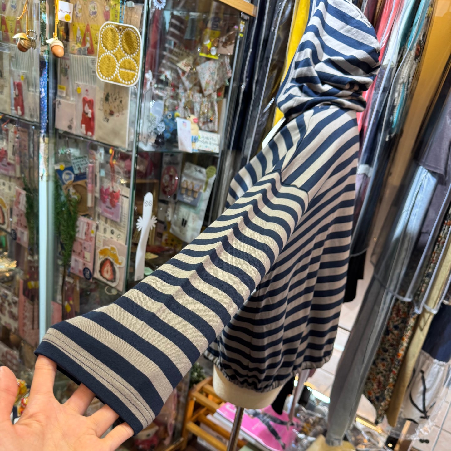 Denier Striped Hoodie Top, made in Japan
