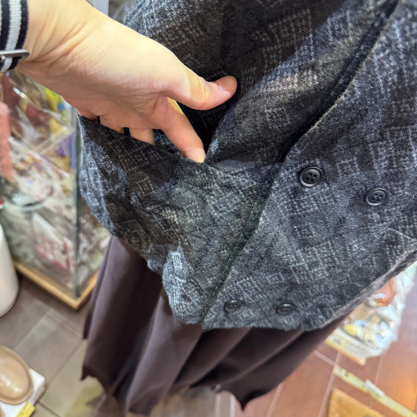 Laiterie Black Print Denim Vest Top, made in Japan
