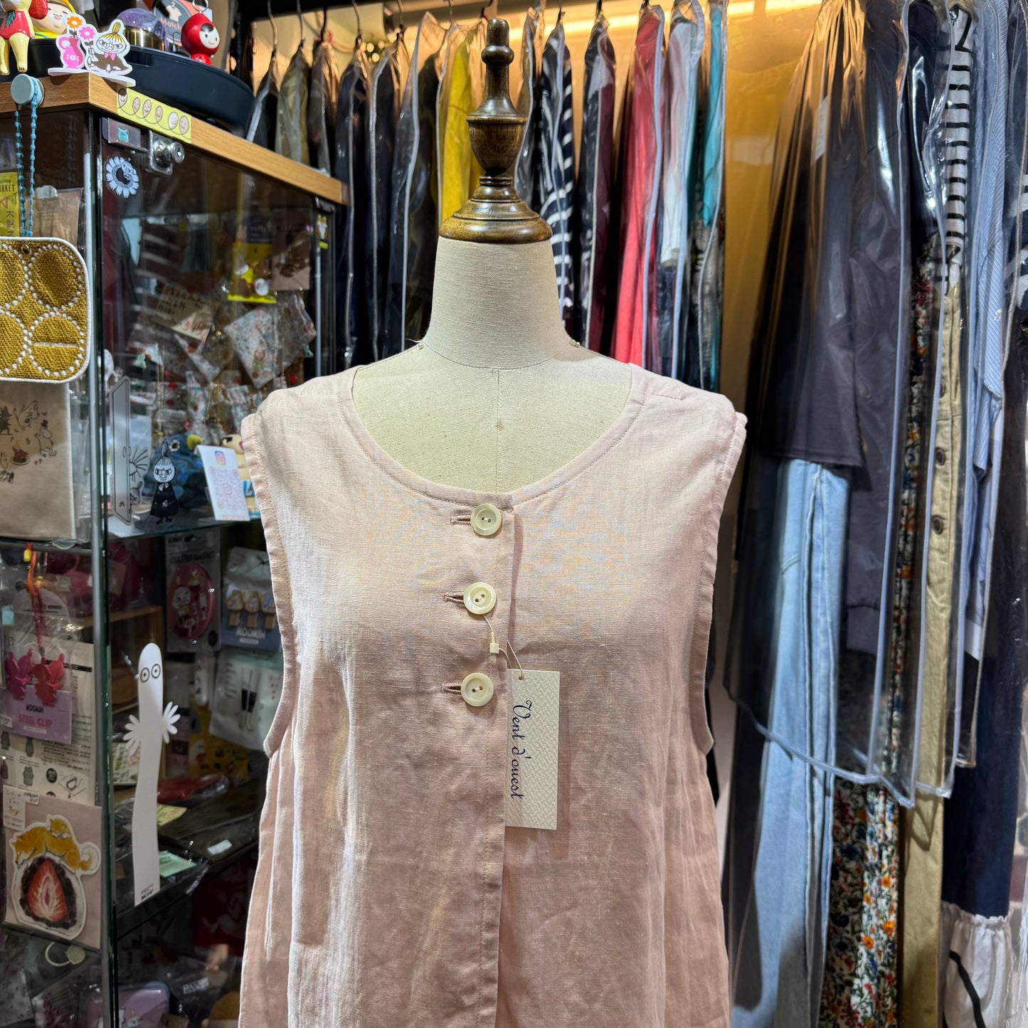 Vest d Ouest Linen Pink Vest Top, made in Japan