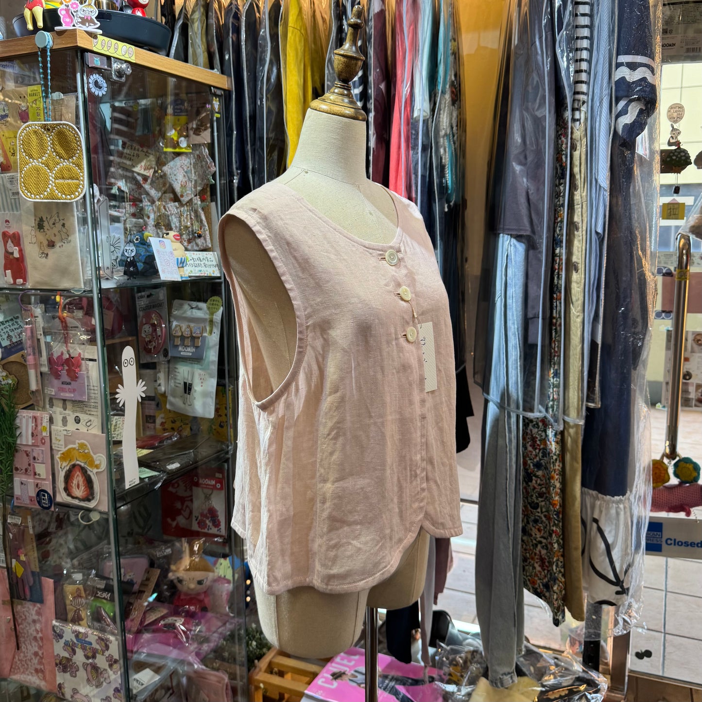 Vest d Ouest Linen Pink Vest Top, made in Japan