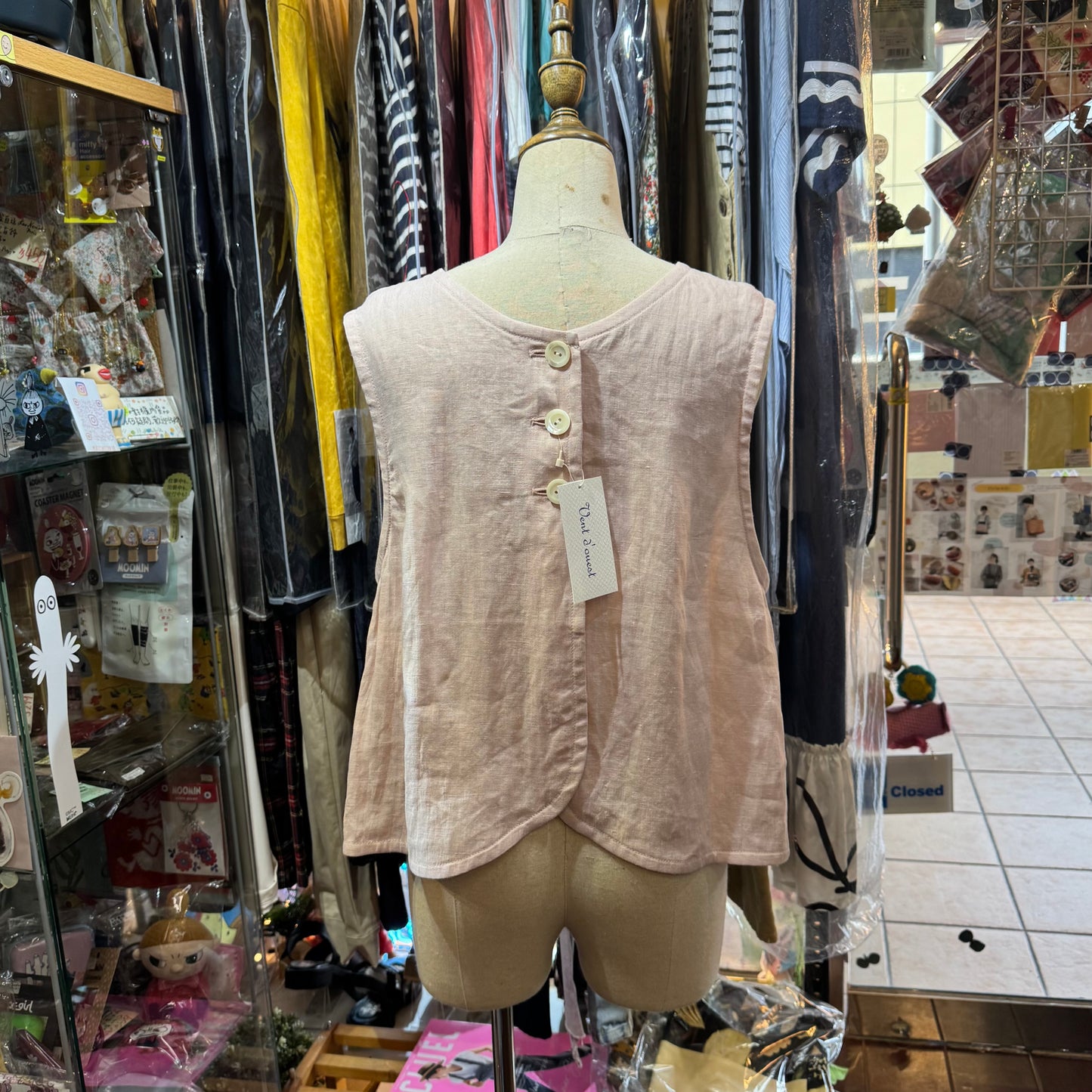 Vest d Ouest Linen Pink Vest Top, made in Japan