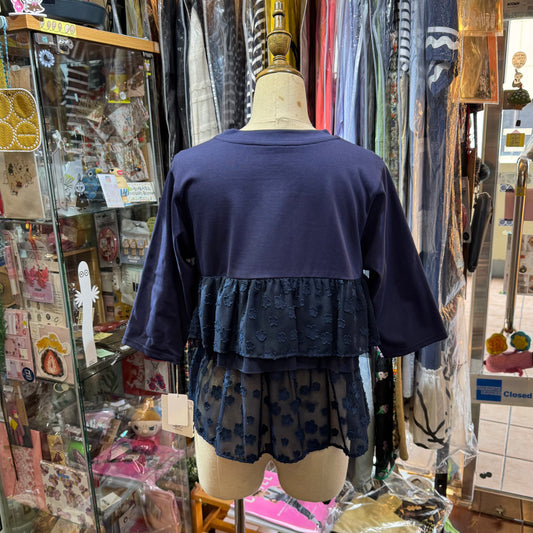促销- Kittle 海军蓝荷叶边上衣,韩国制造