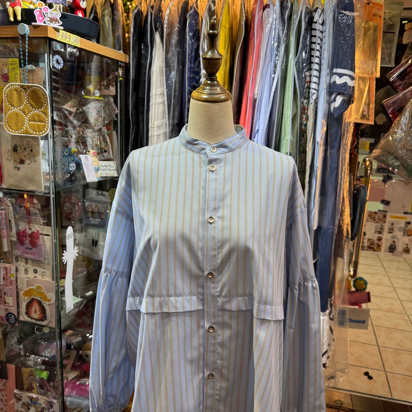 Siwaly Fluid Blue Striped Long Shirt, made in Japan
