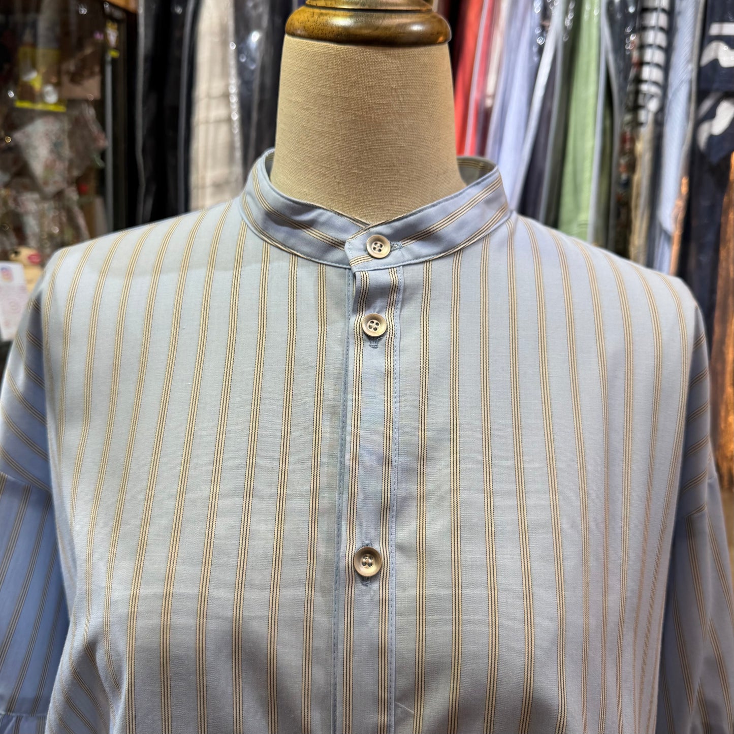 Siwaly Fluid Blue Striped Long Shirt, made in Japan