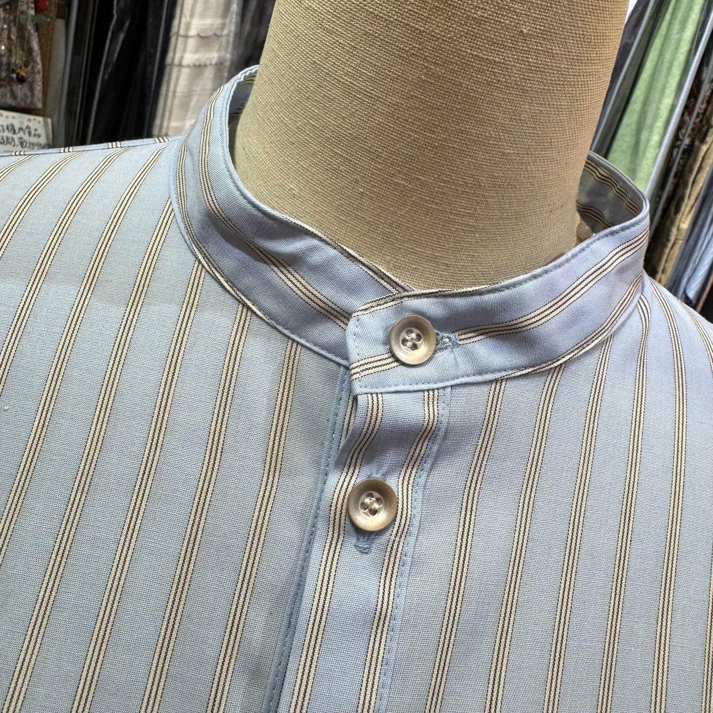 Siwaly Fluid Blue Striped Long Shirt, made in Japan