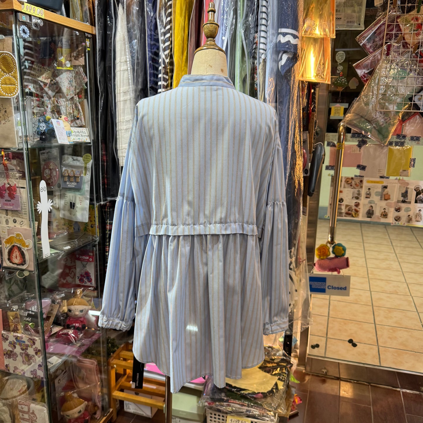 Siwaly Fluid Blue Striped Long Shirt, made in Japan