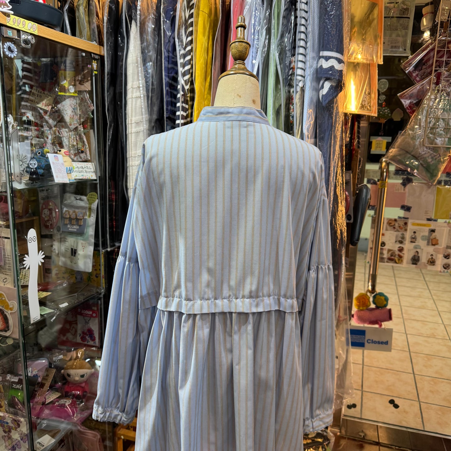 Siwaly Fluid Blue Striped Long Shirt, made in Japan