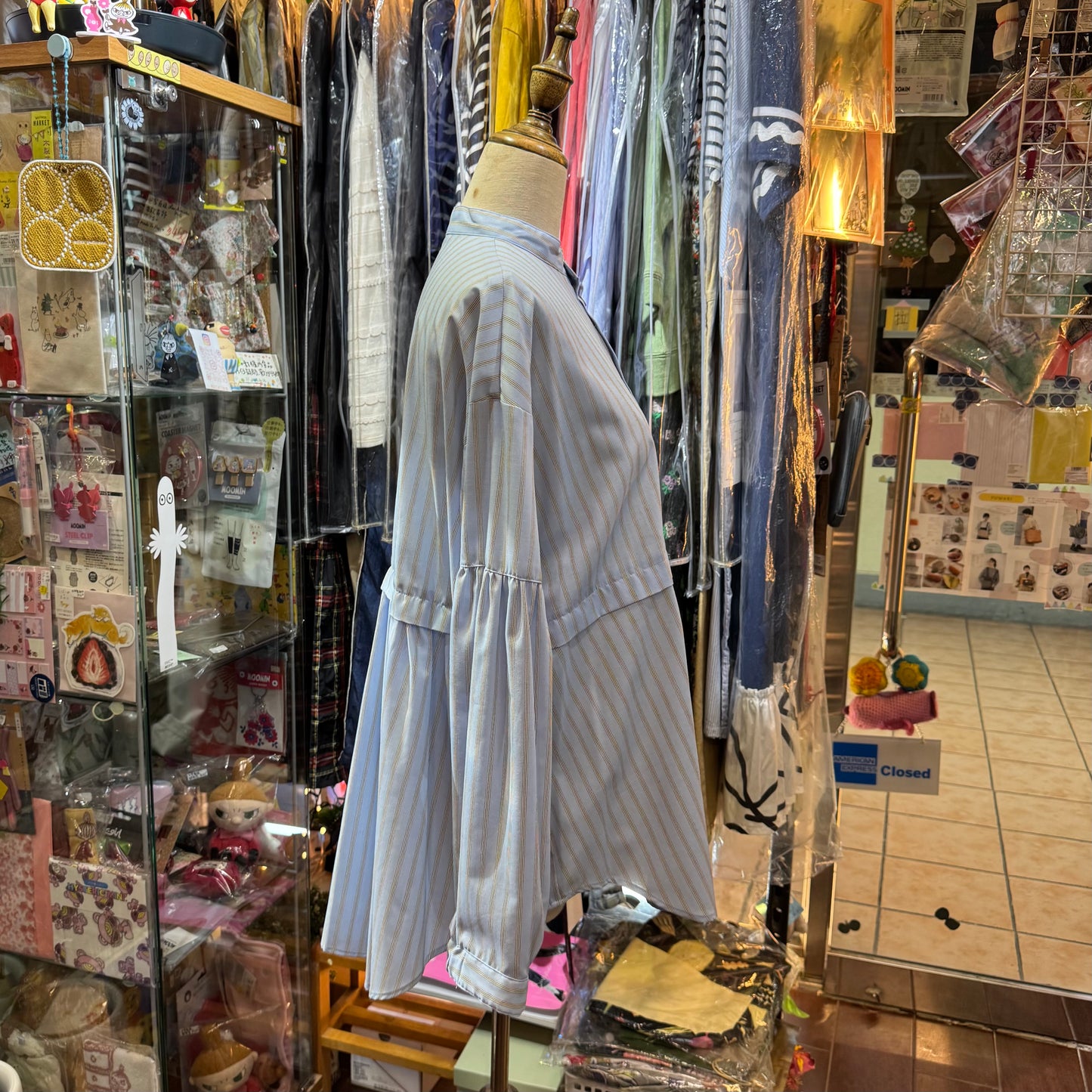 Siwaly Fluid Blue Striped Long Shirt, made in Japan