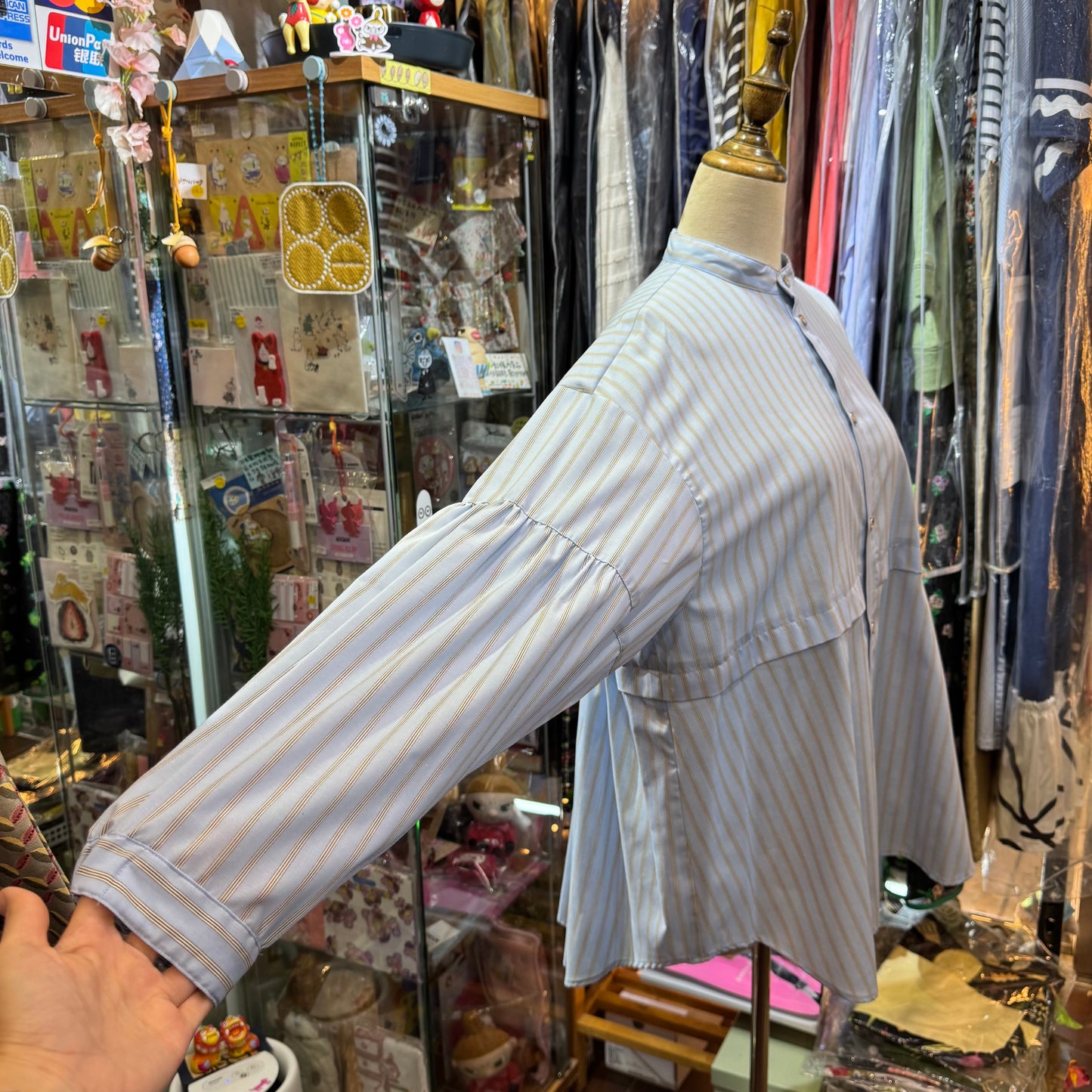 Siwaly Fluid Blue Striped Long Shirt, made in Japan