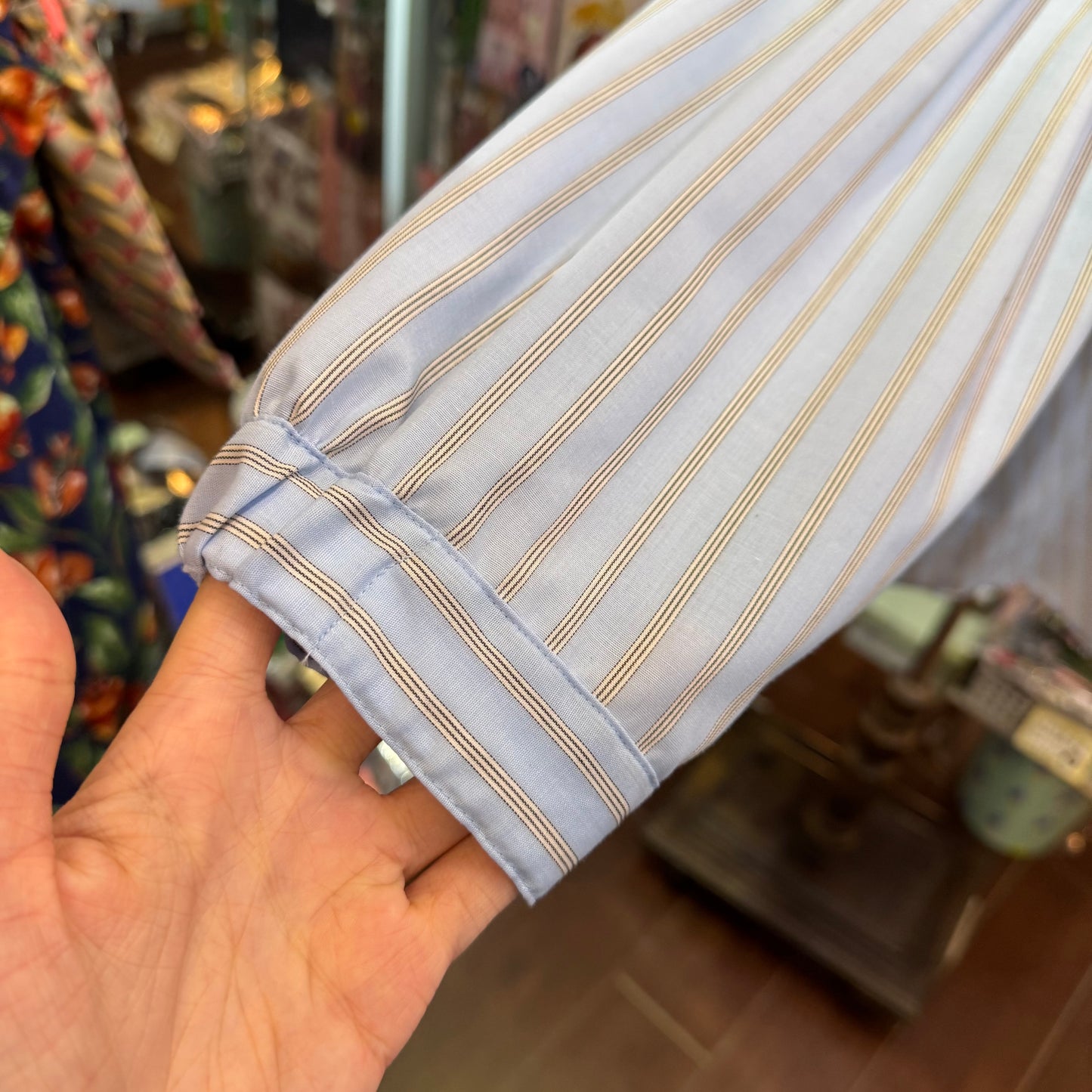 Siwaly Fluid Blue Striped Long Shirt, made in Japan