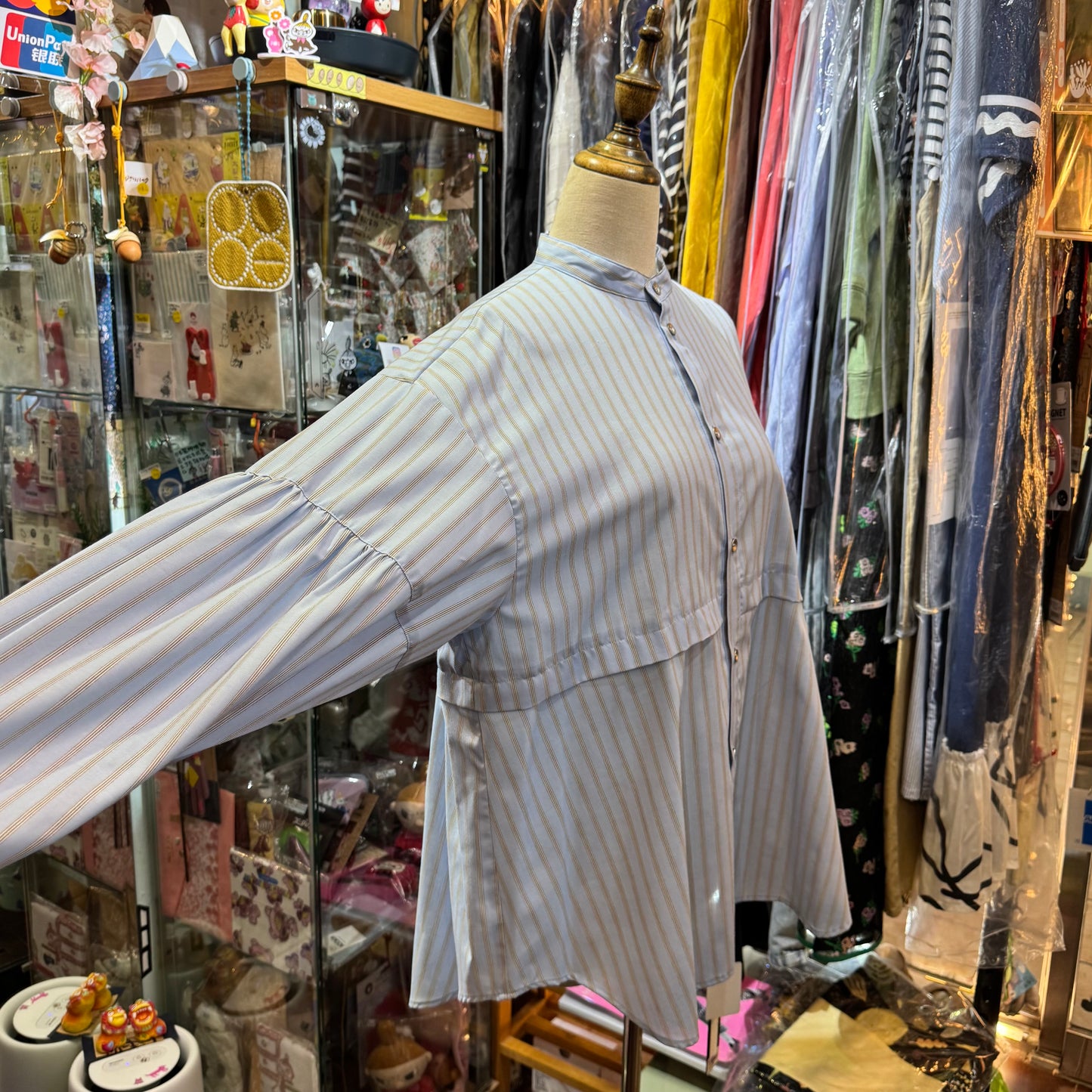 Siwaly Fluid Blue Striped Long Shirt, made in Japan