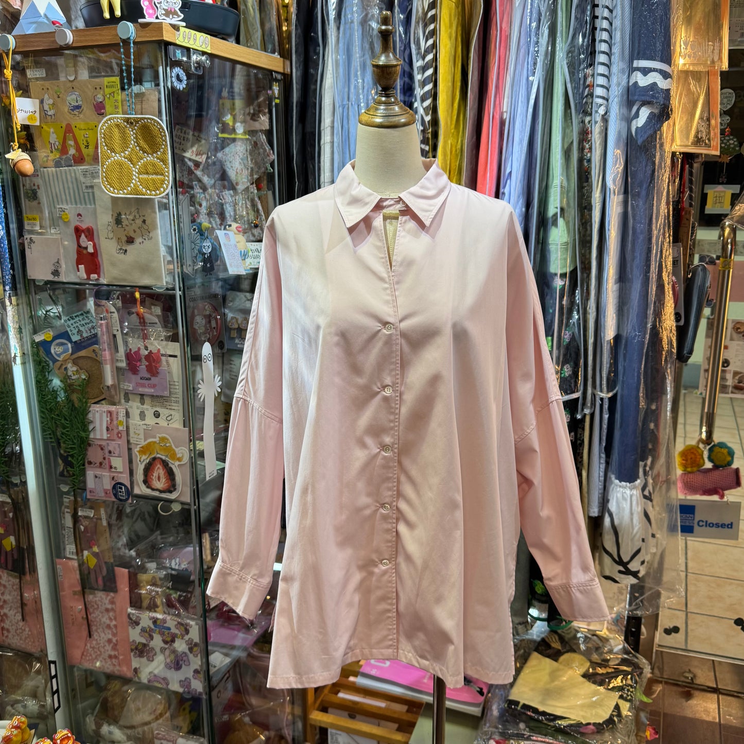 Midiumisolid Pink Long Shirt, made in Japan