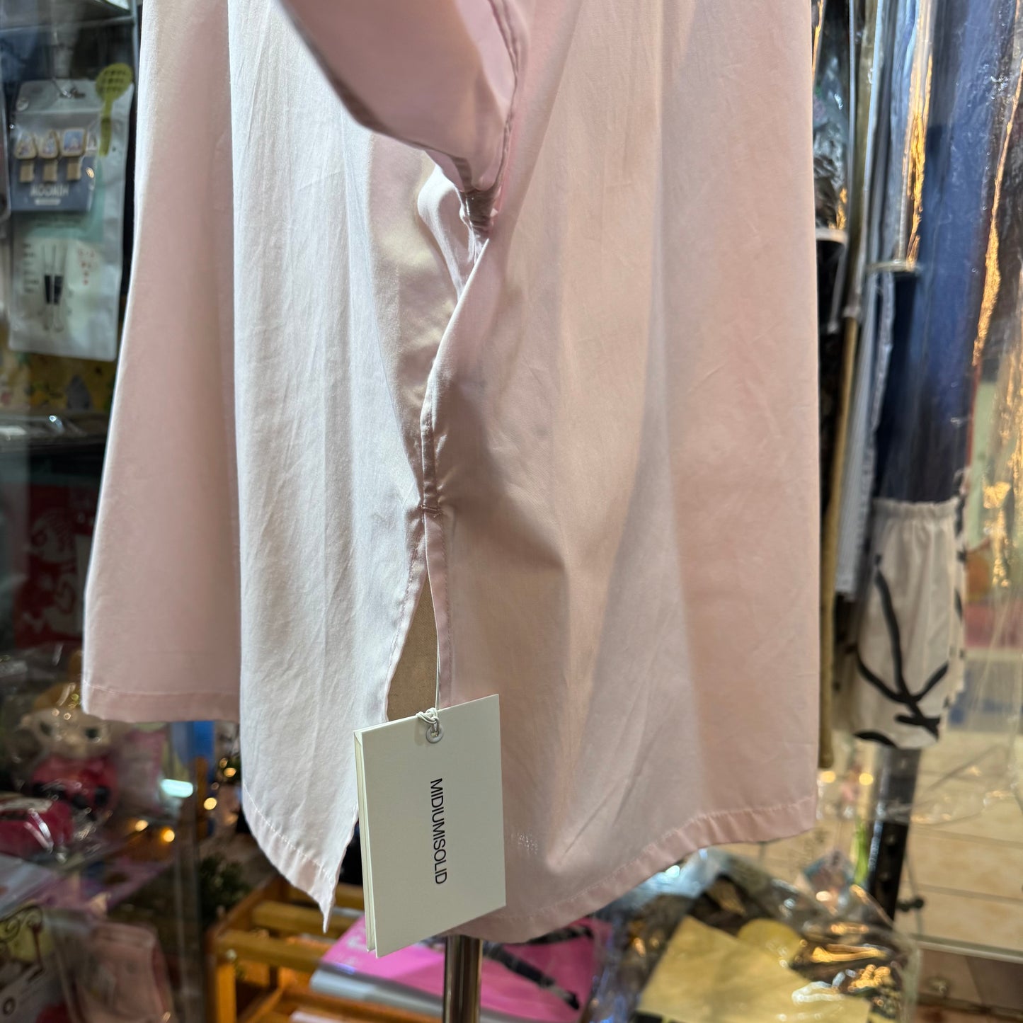 Midiumisolid Pink Long Shirt, made in Japan