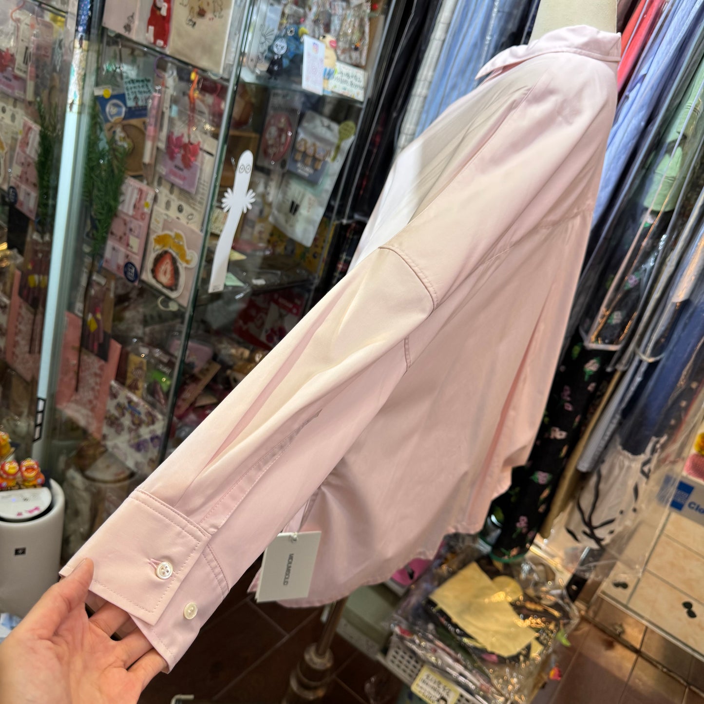 Midiumisolid Pink Long Shirt, made in Japan