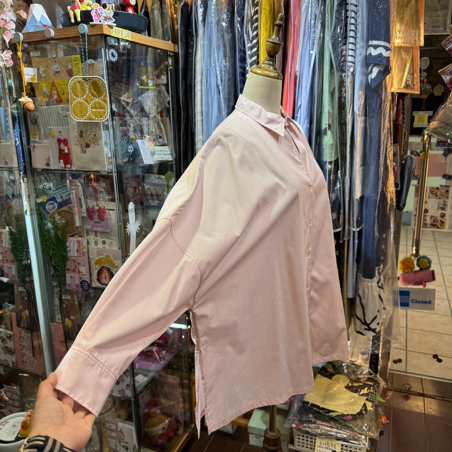 Midiumisolid Pink Long Shirt, made in Japan