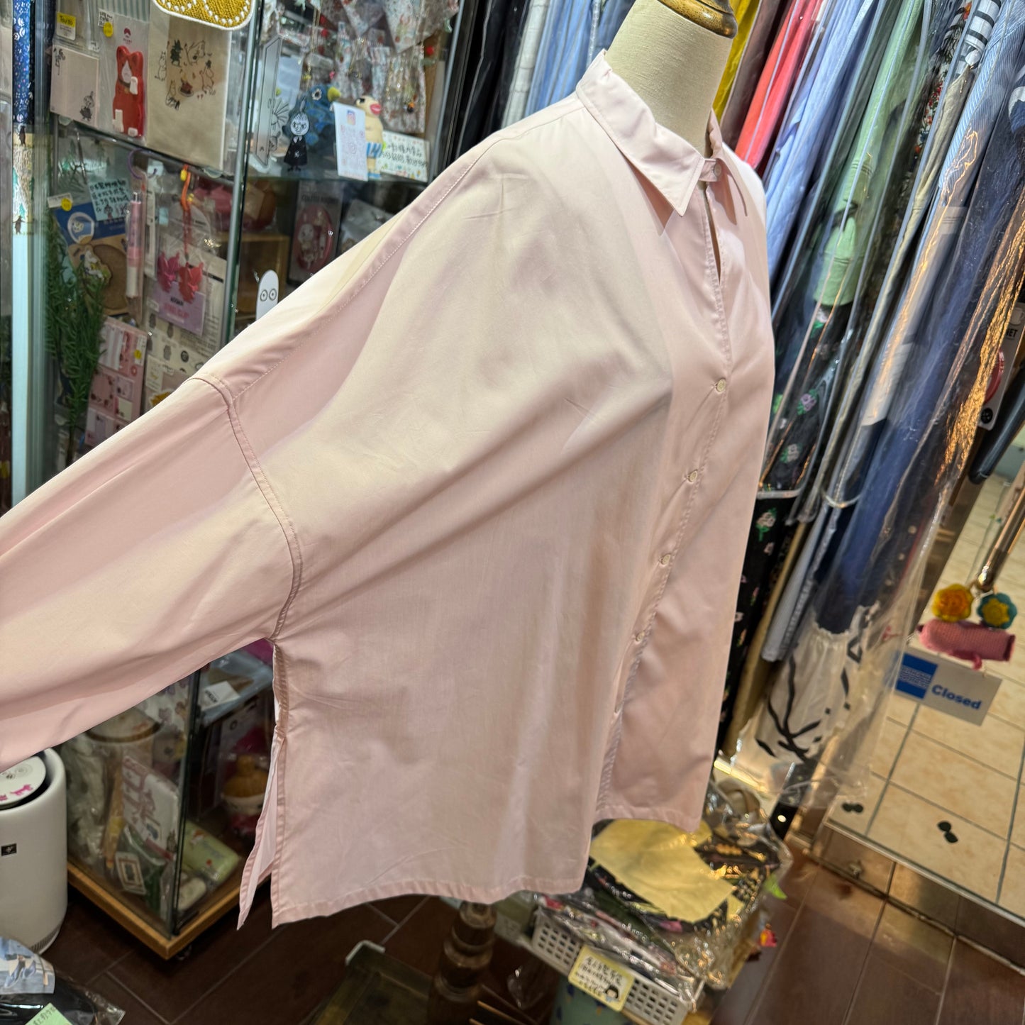 Midiumisolid Pink Long Shirt, made in Japan