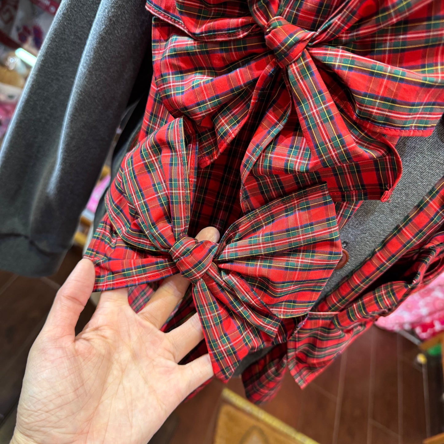 Drowse and Yet… Checked Ribbon Charcoal Cardigan, made in Japan