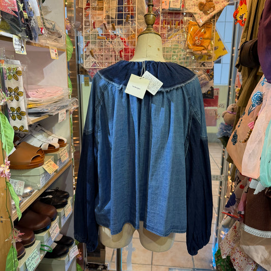 Tumugu 2Way Denim Patchwork Blouse, Outer