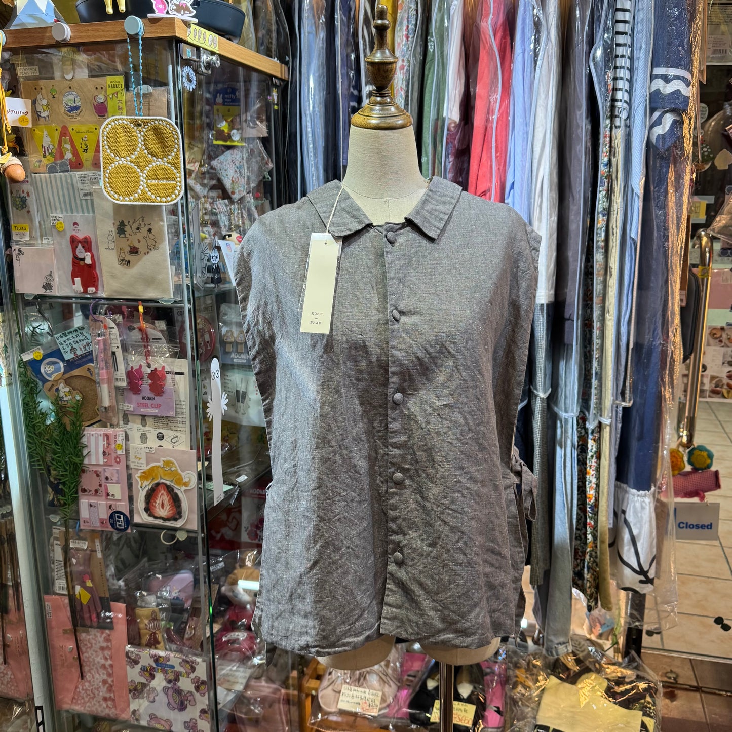 ROBE de PEAU Grey 2Way Vest Top, made in Japan