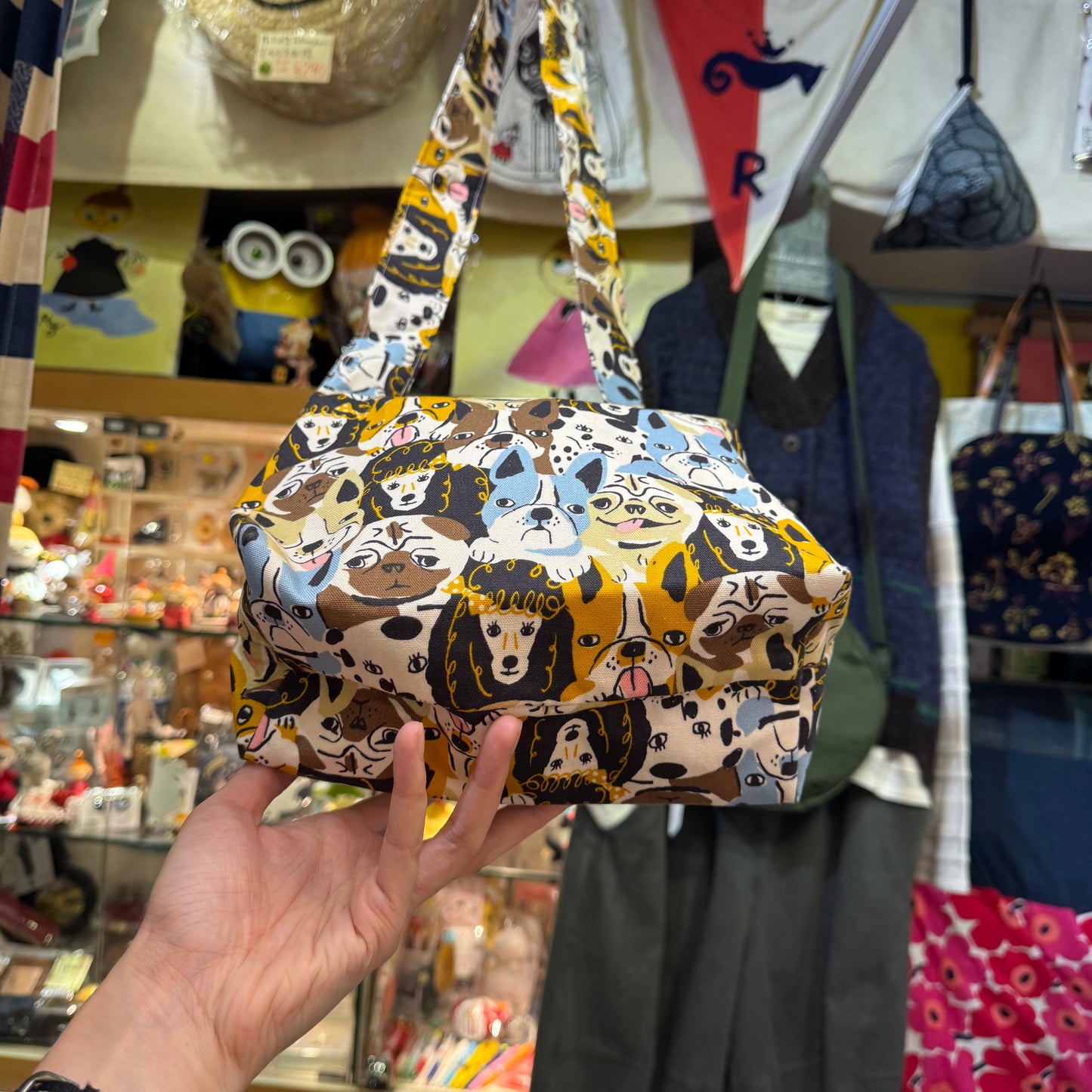 Handmade Dogs Prints Bag, fabric from Japan