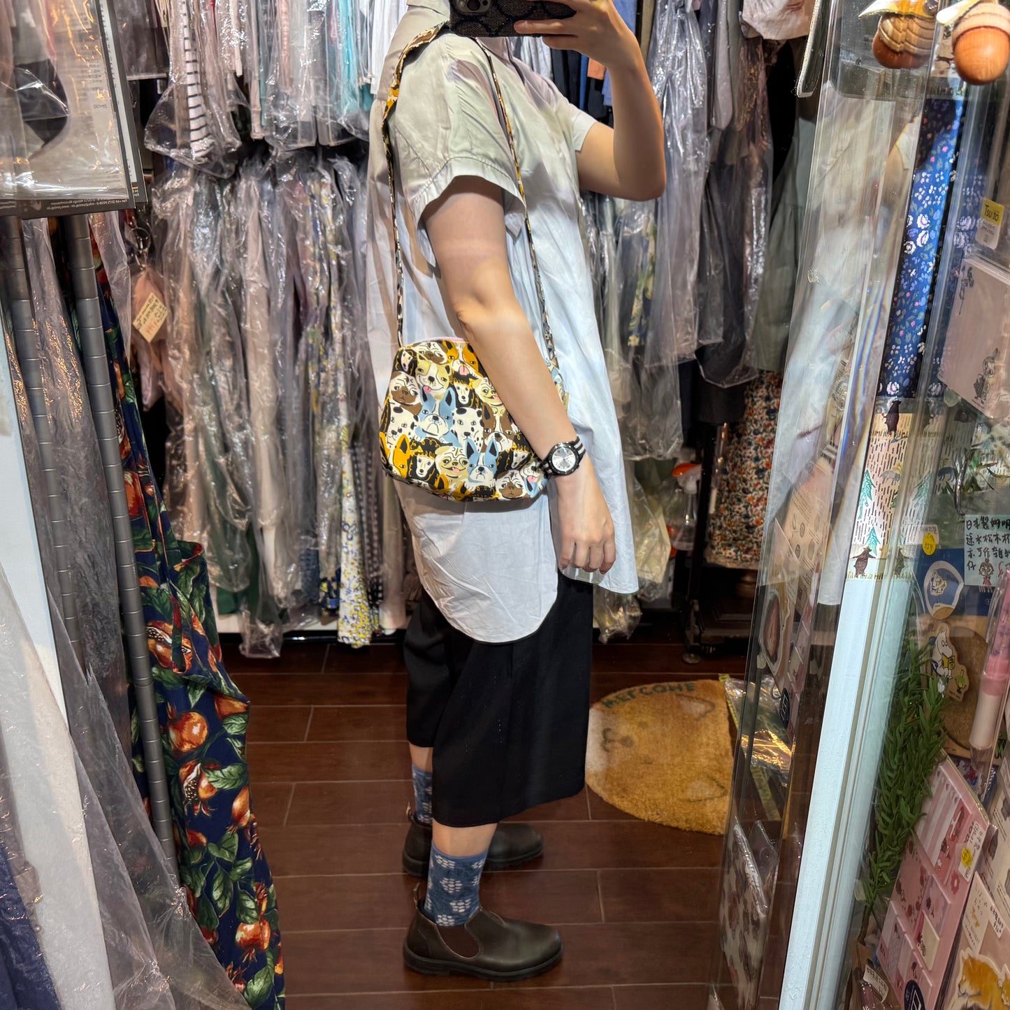 Handmade Dogs Prints Bag, fabric from Japan