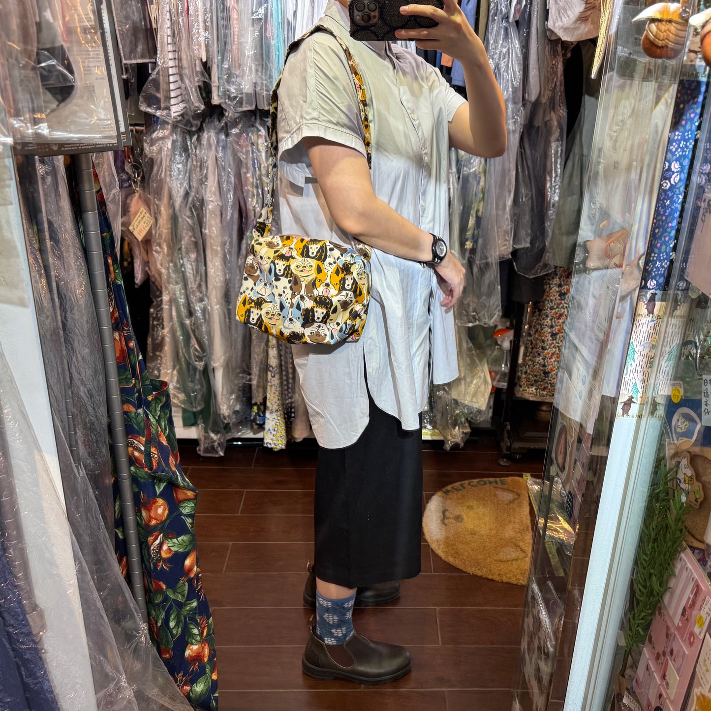 Handmade Dogs Prints Bag, fabric from Japan