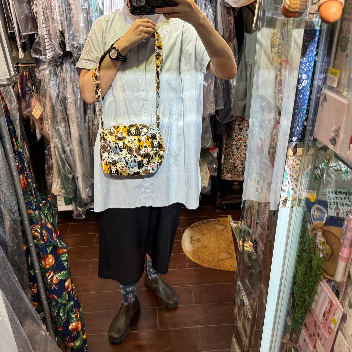 Handmade Dogs Prints Bag, fabric from Japan