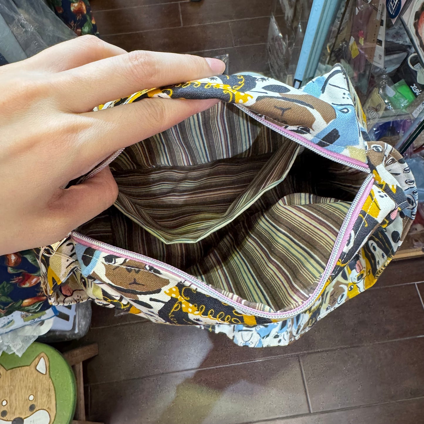 Handmade Dogs Prints Bag, fabric from Japan