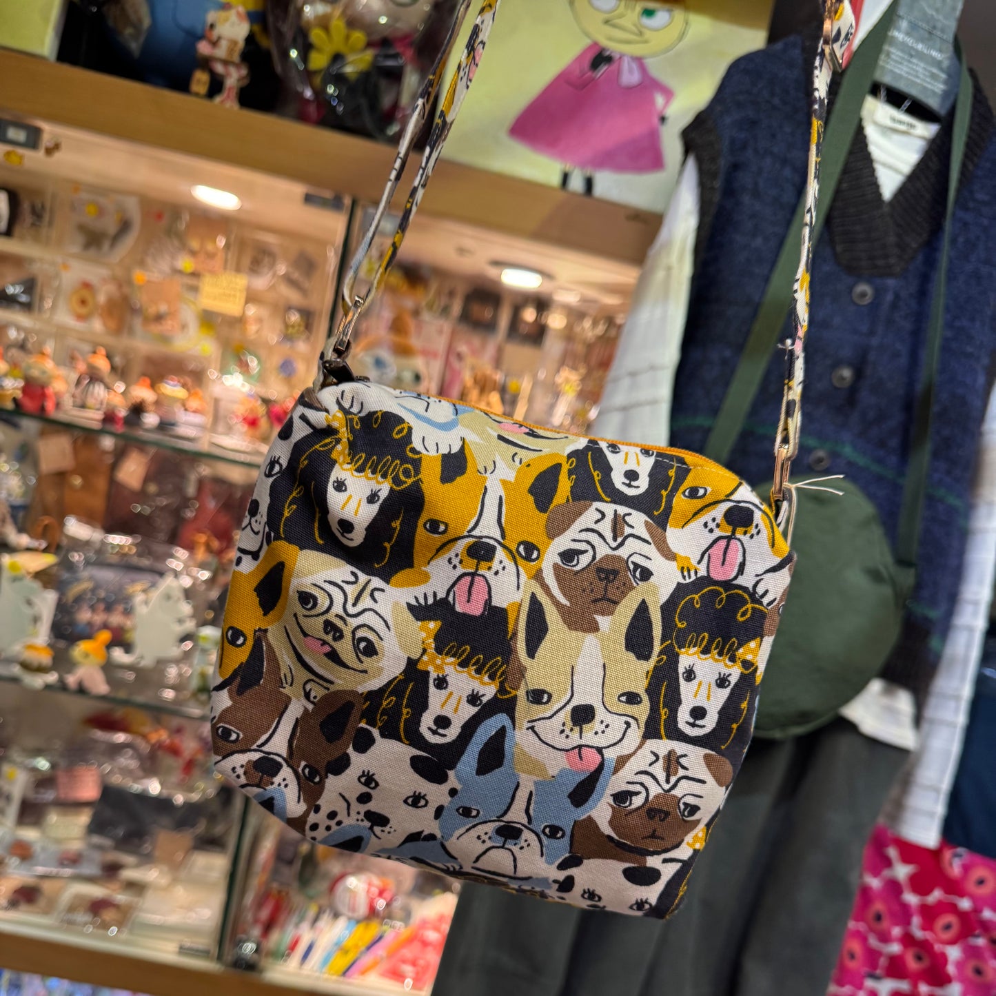Handmade Dogs Print Shoulder Bag, Fabric from Japan