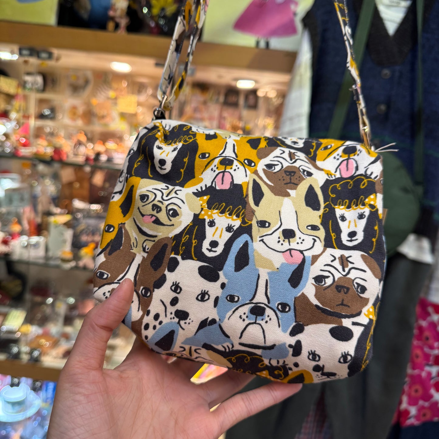 Handmade Dogs Print Shoulder Bag, Fabric from Japan