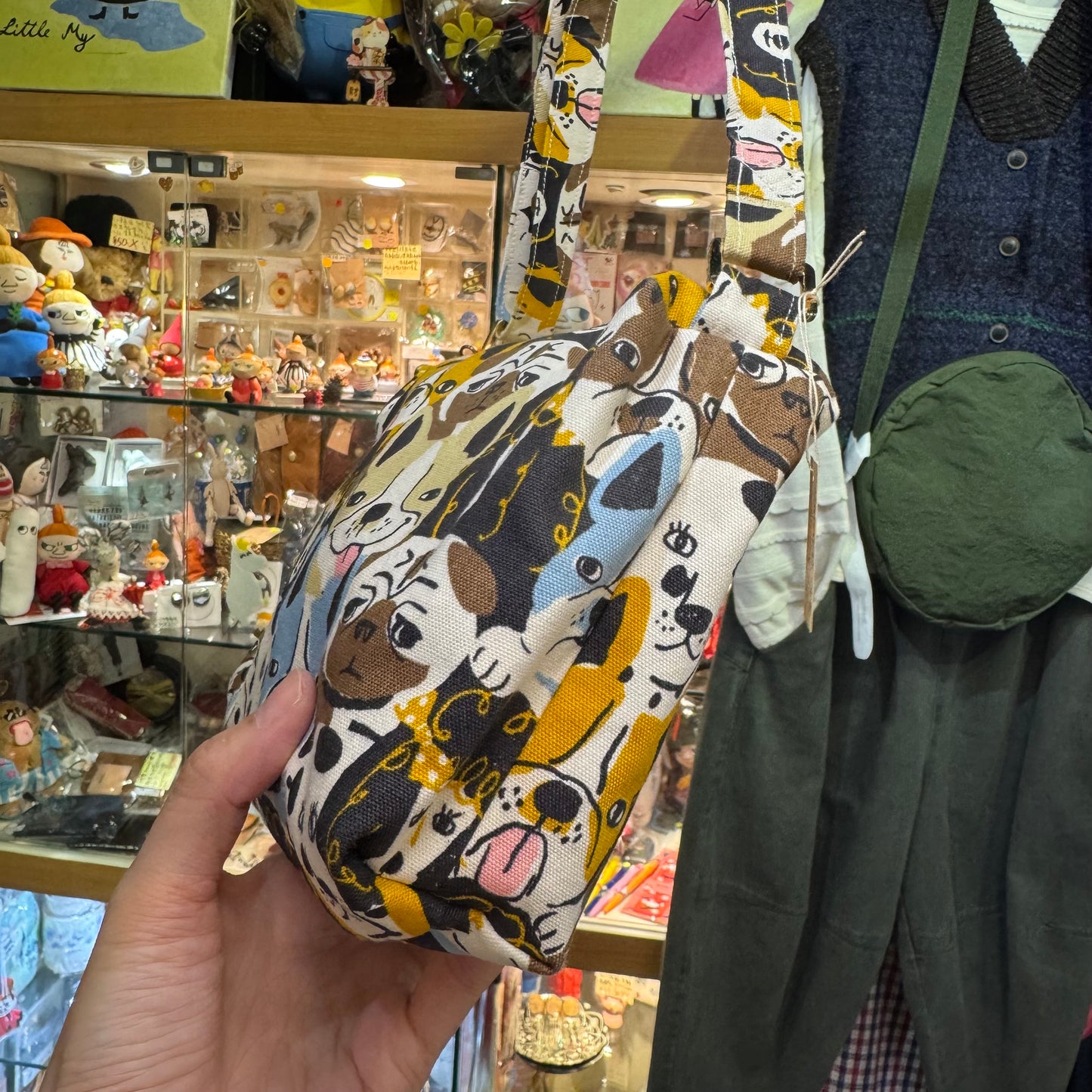Handmade Dogs Print Shoulder Bag, Fabric from Japan
