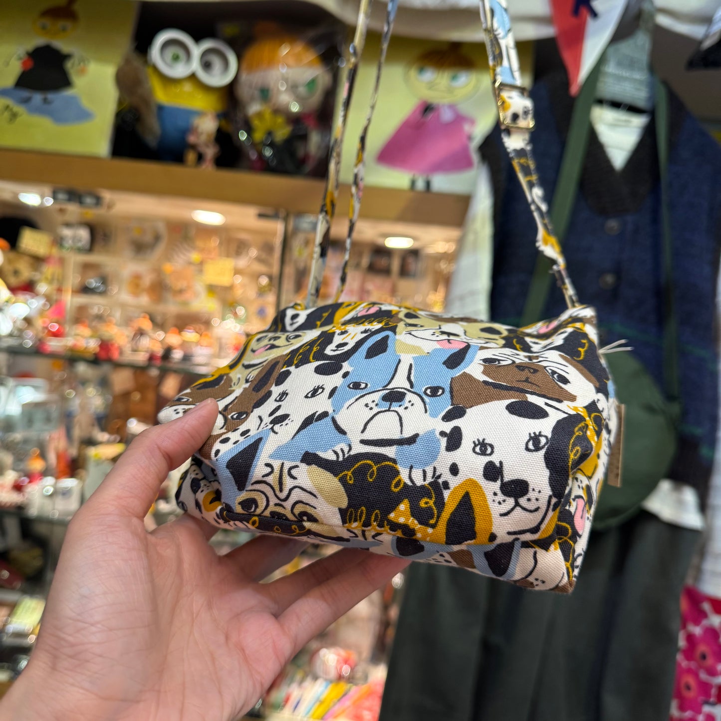Handmade Dogs Print Shoulder Bag, Fabric from Japan