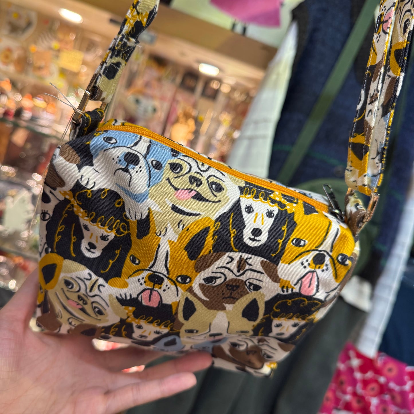 Handmade Dogs Print Shoulder Bag, Fabric from Japan