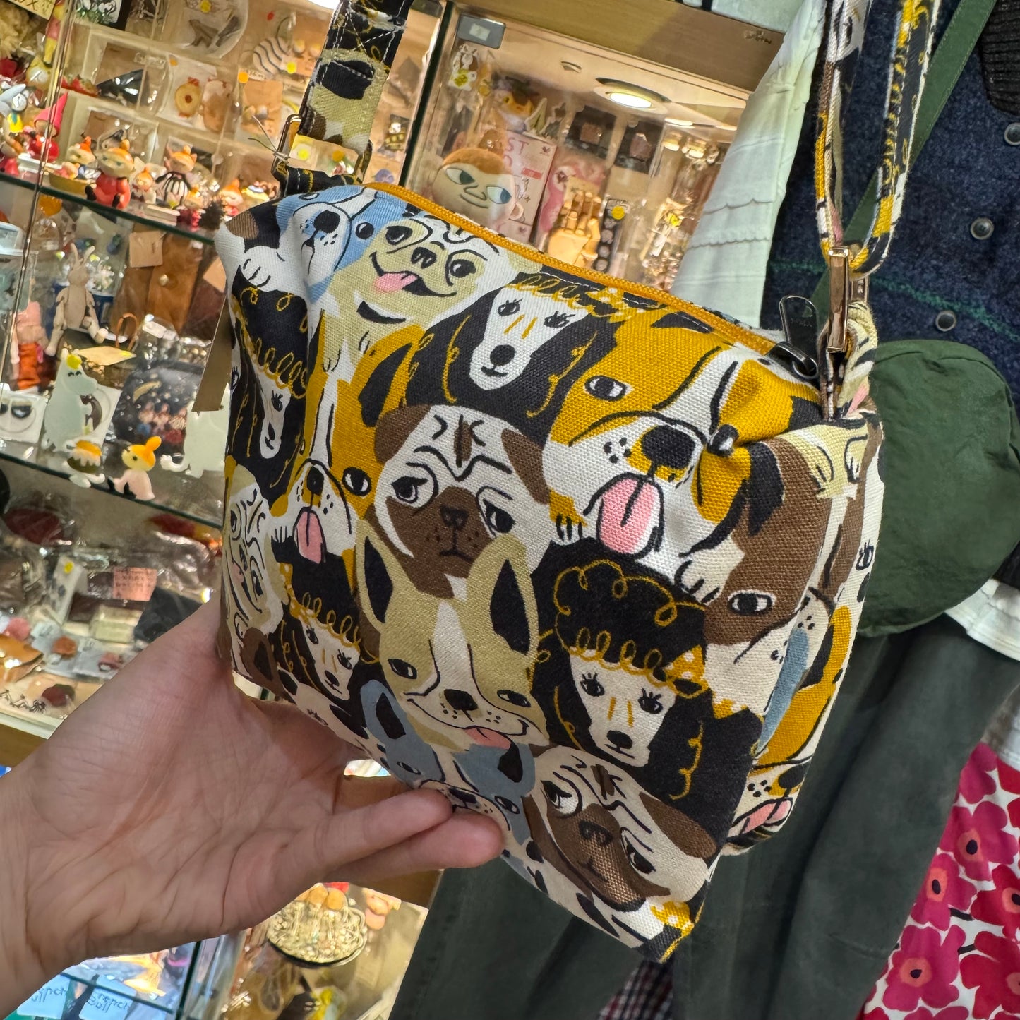Handmade Dogs Print Shoulder Bag, Fabric from Japan