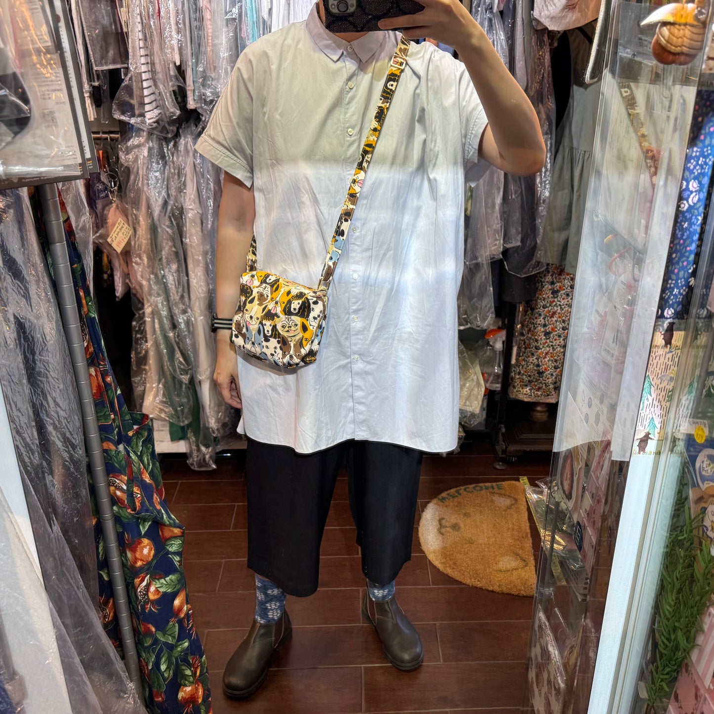 Handmade Dogs Print Shoulder Bag, Fabric from Japan