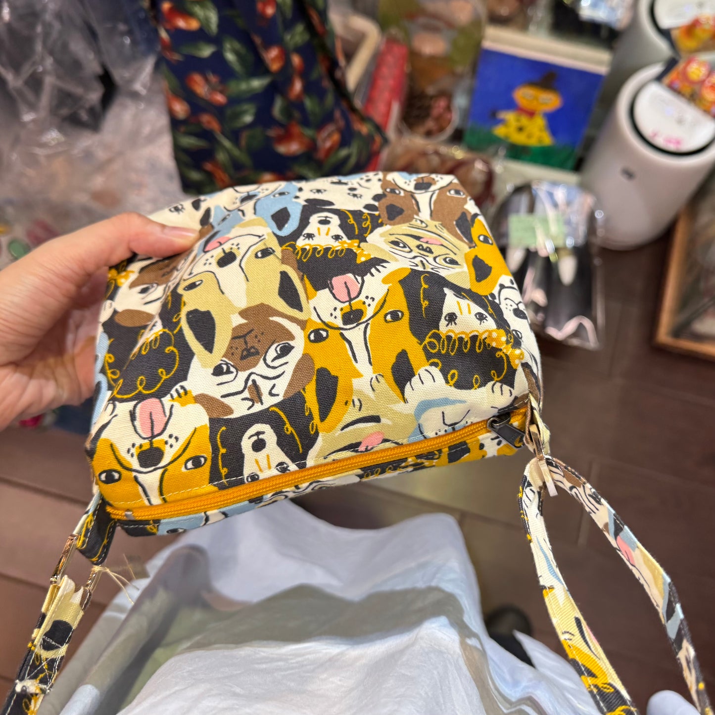 Handmade Dogs Print Shoulder Bag, Fabric from Japan