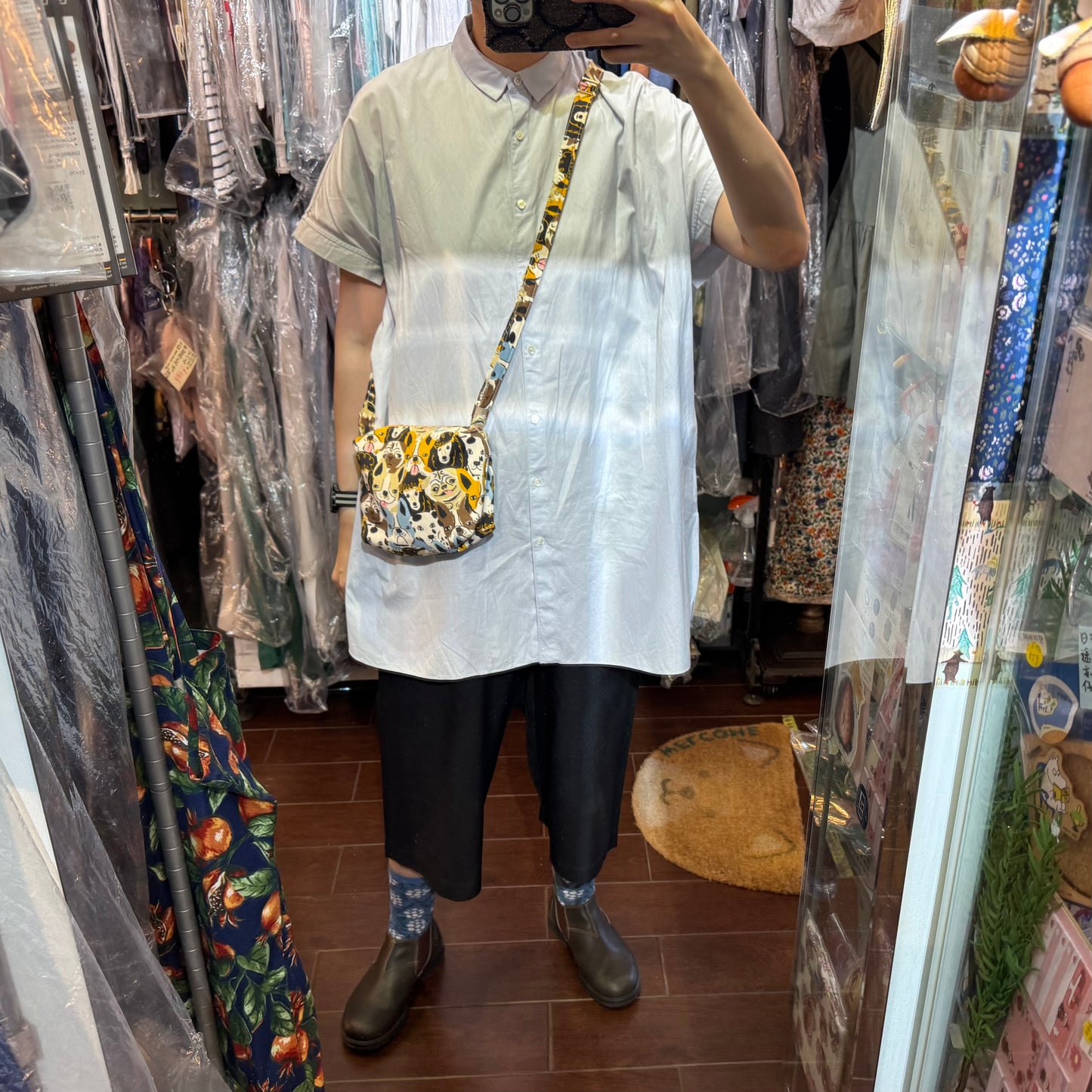 Handmade Dogs Print Shoulder Bag, Fabric from Japan