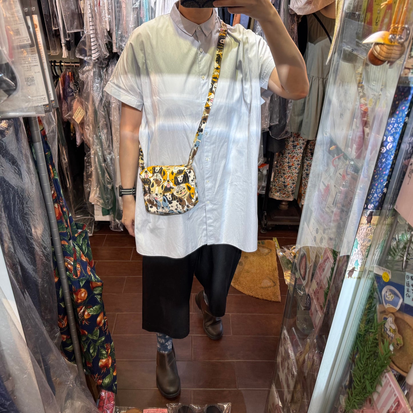 Handmade Dogs Print Shoulder Bag, Fabric from Japan