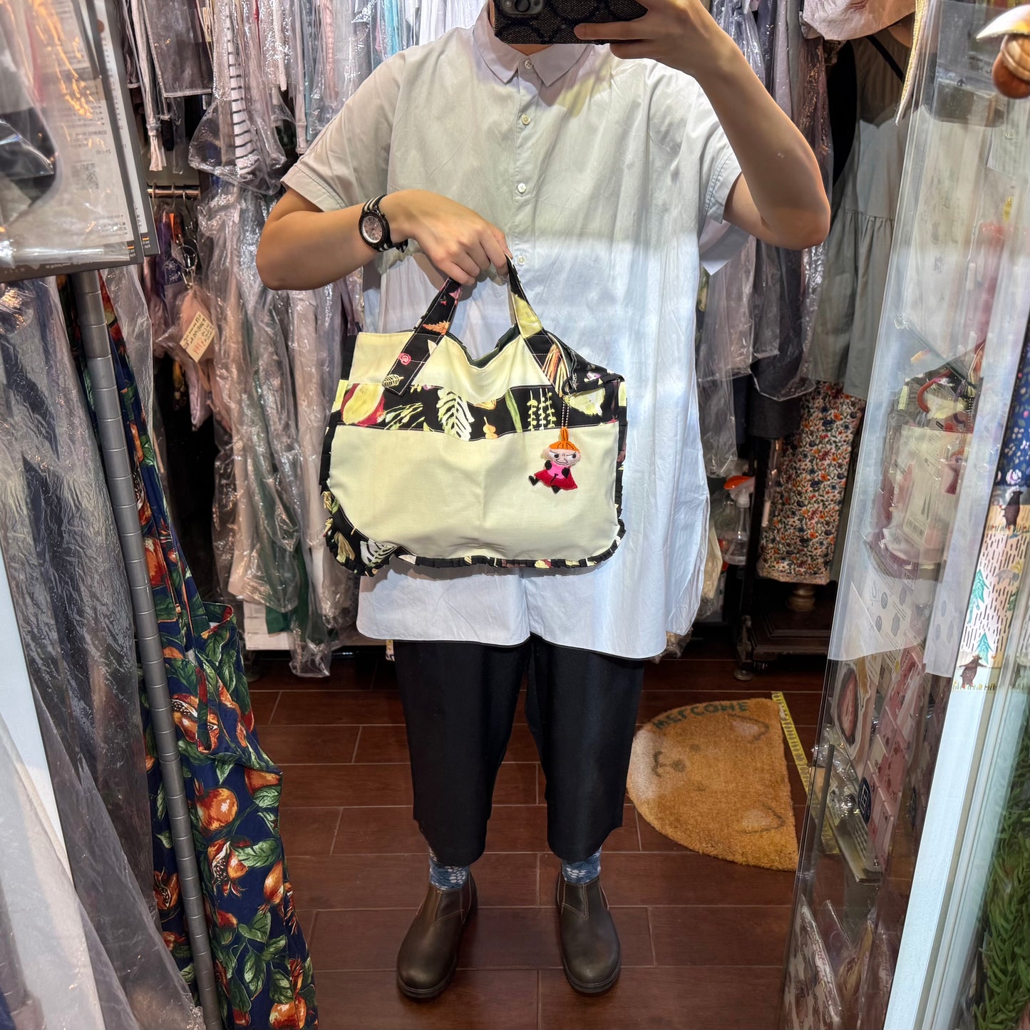 Handmade Rectangle Vegetables Hand Bag, Fabric from Japan