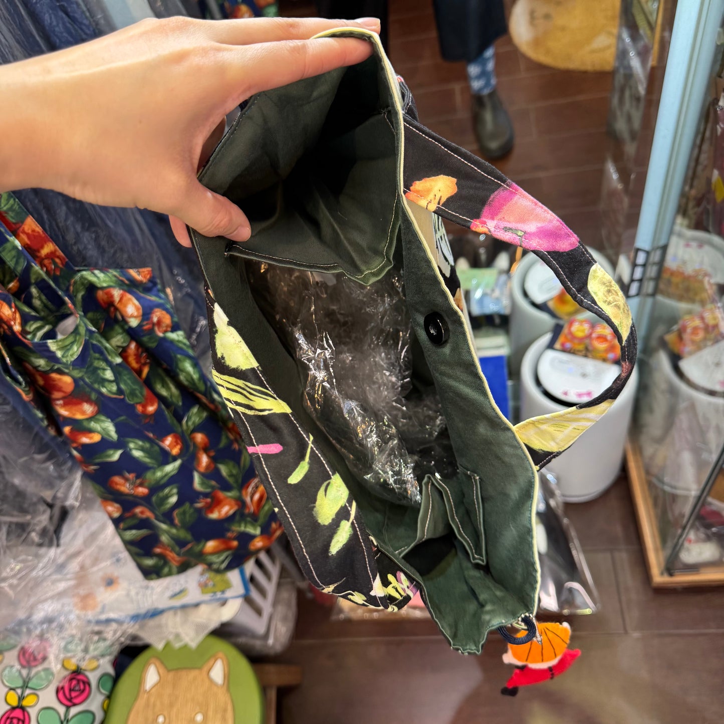 Handmade Rectangle Vegetables Hand Bag, Fabric from Japan