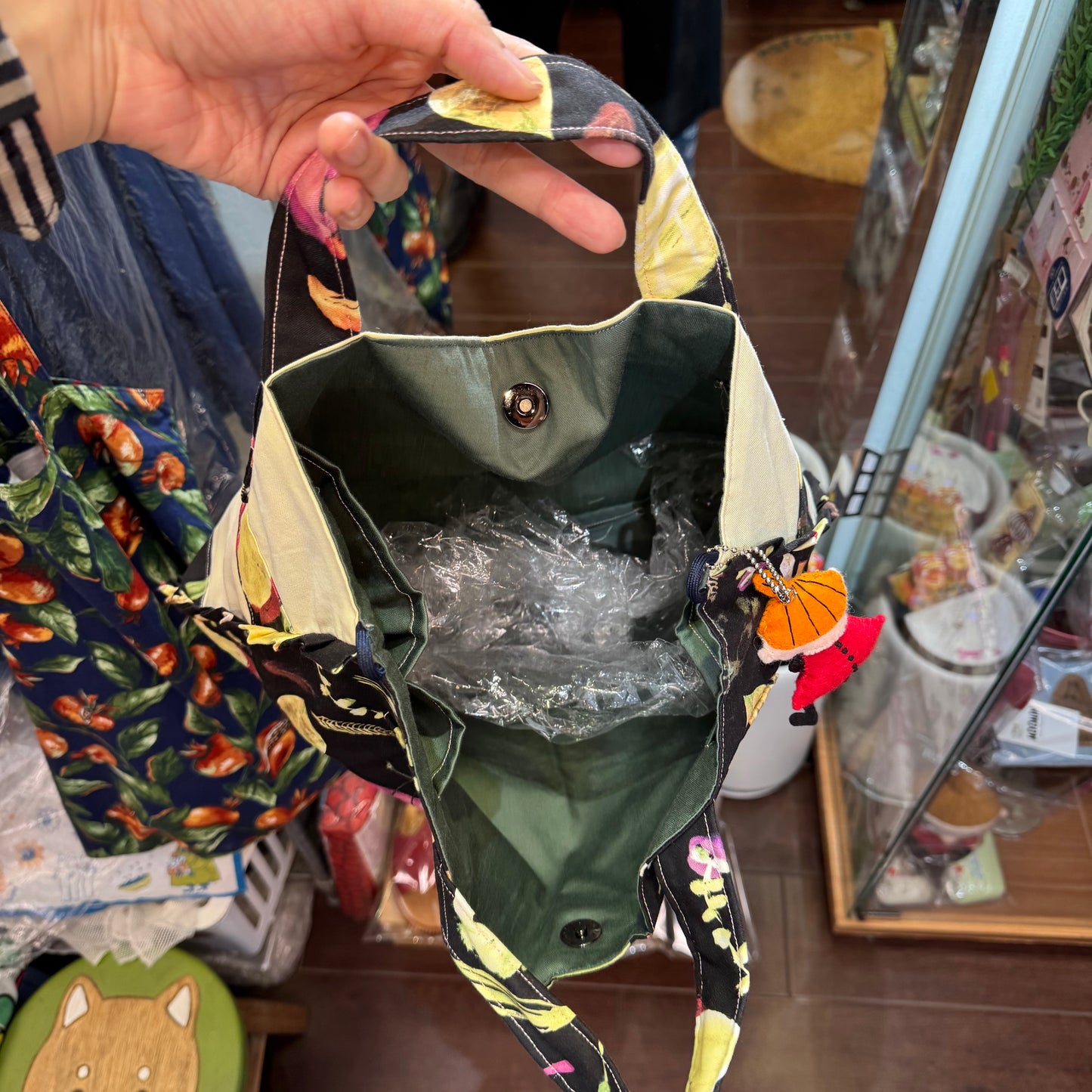 Handmade Rectangle Vegetables Hand Bag, Fabric from Japan