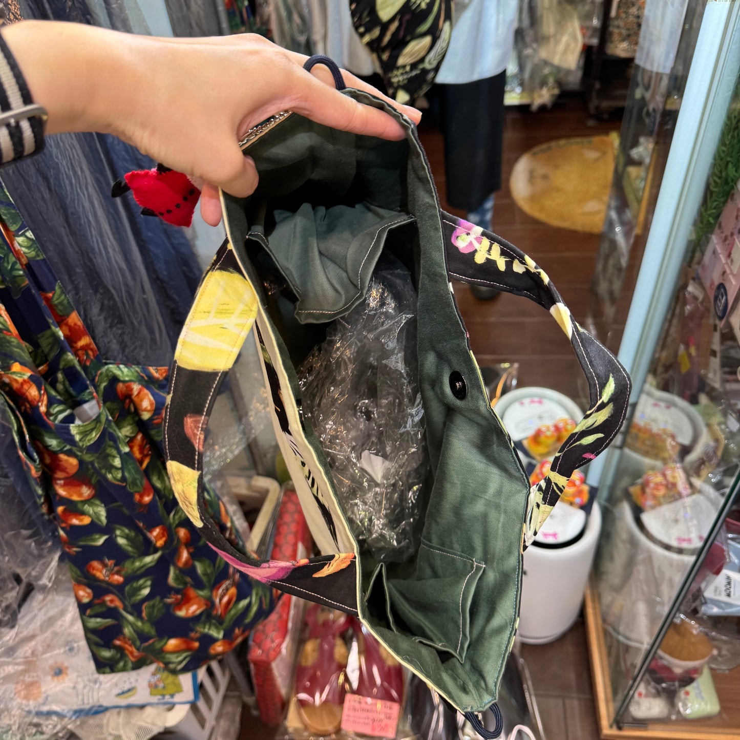 Handmade Rectangle Vegetables Hand Bag, Fabric from Japan
