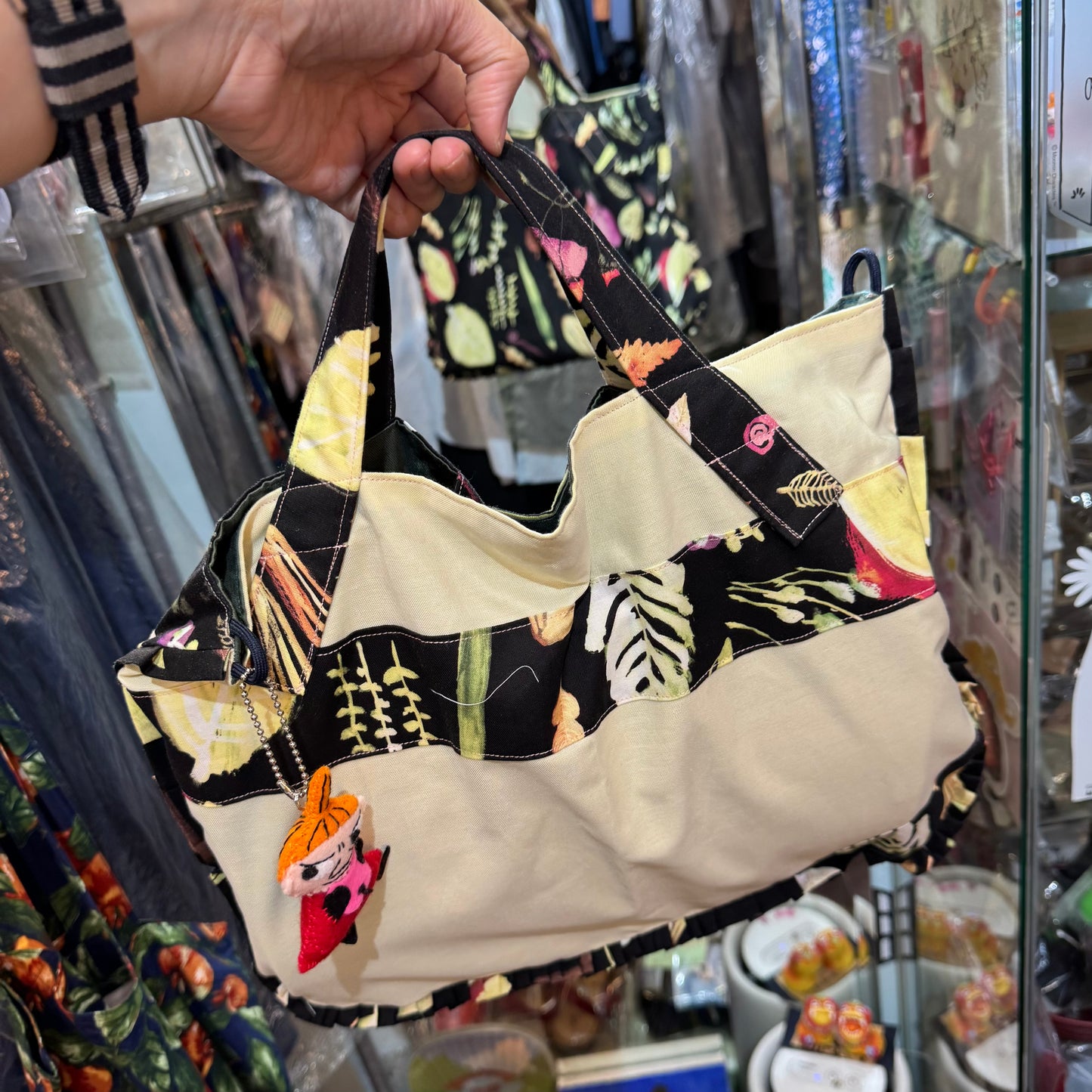 Handmade Rectangle Vegetables Hand Bag, Fabric from Japan