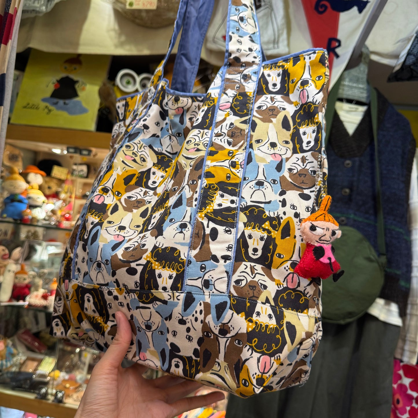 Handmade Dogs Print Tote Bag, Fabric from Japan