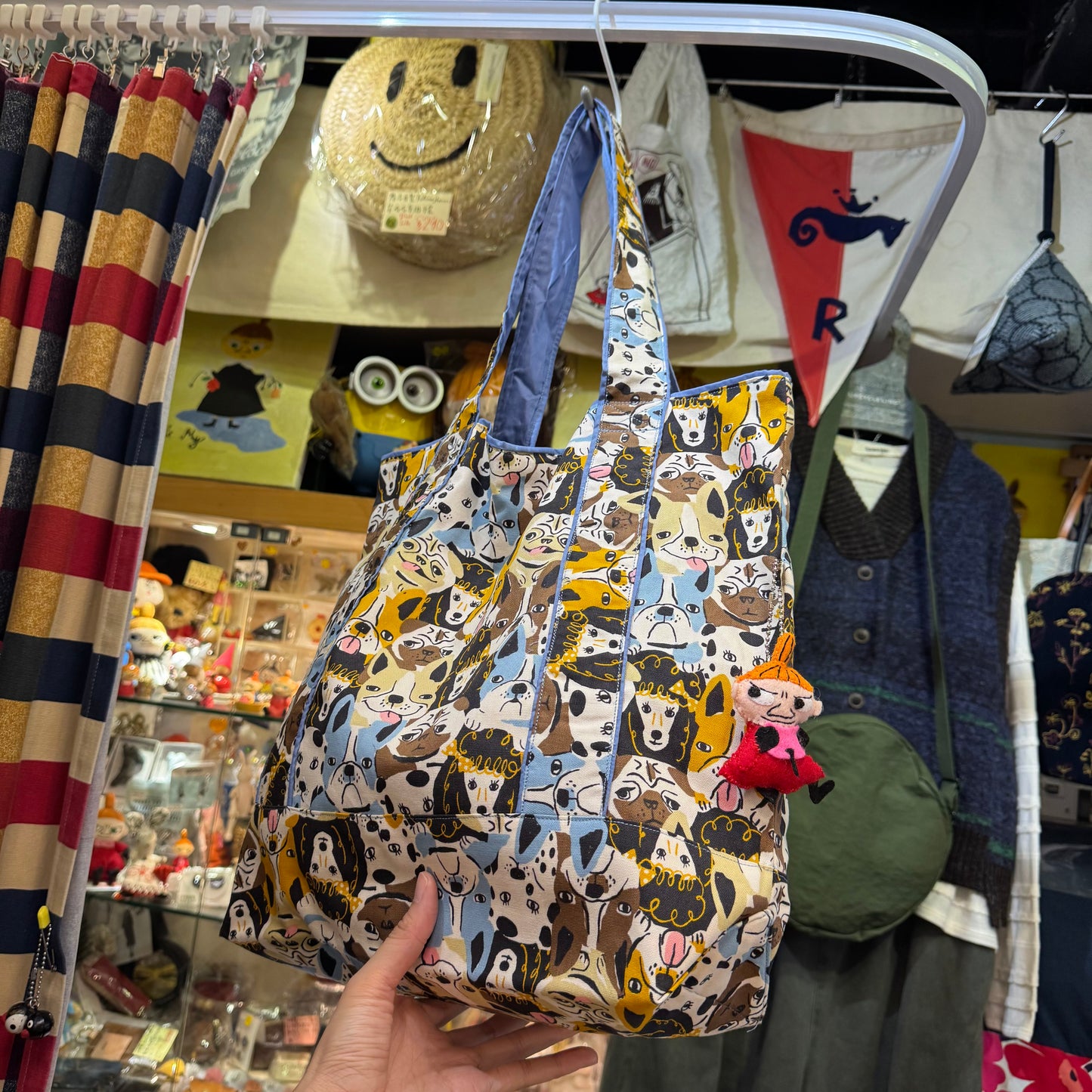 Handmade Dogs Print Tote Bag, Fabric from Japan