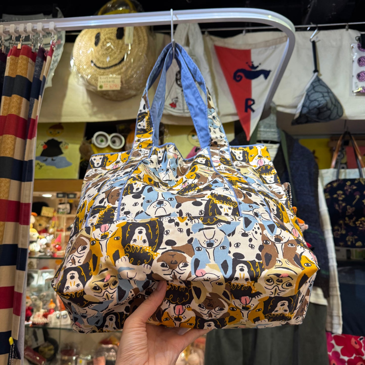 Handmade Dogs Print Tote Bag, Fabric from Japan