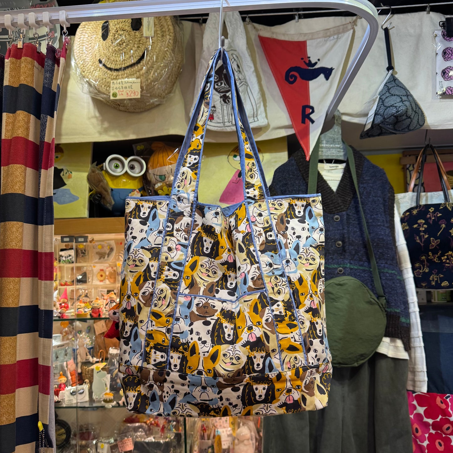 Handmade Dogs Print Tote Bag, Fabric from Japan