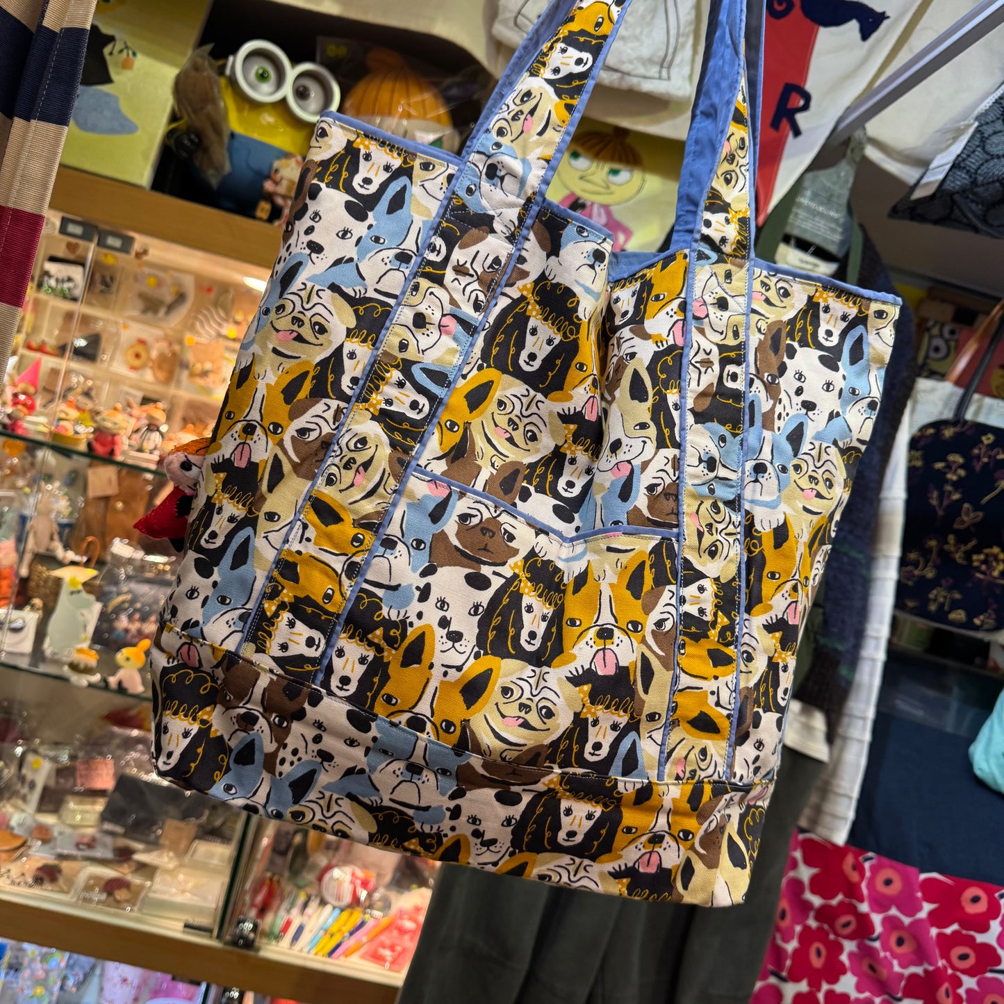 Handmade Dogs Print Tote Bag, Fabric from Japan