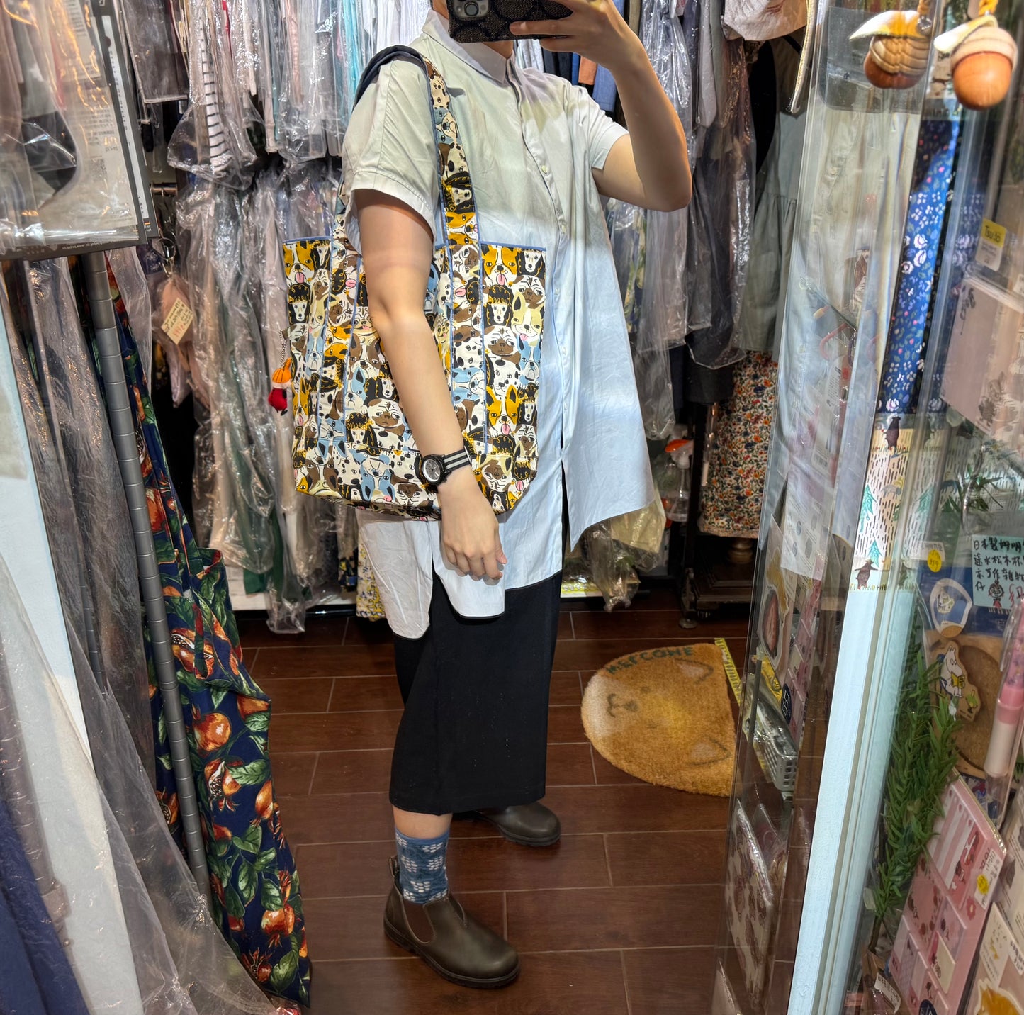 Handmade Dogs Print Tote Bag, Fabric from Japan