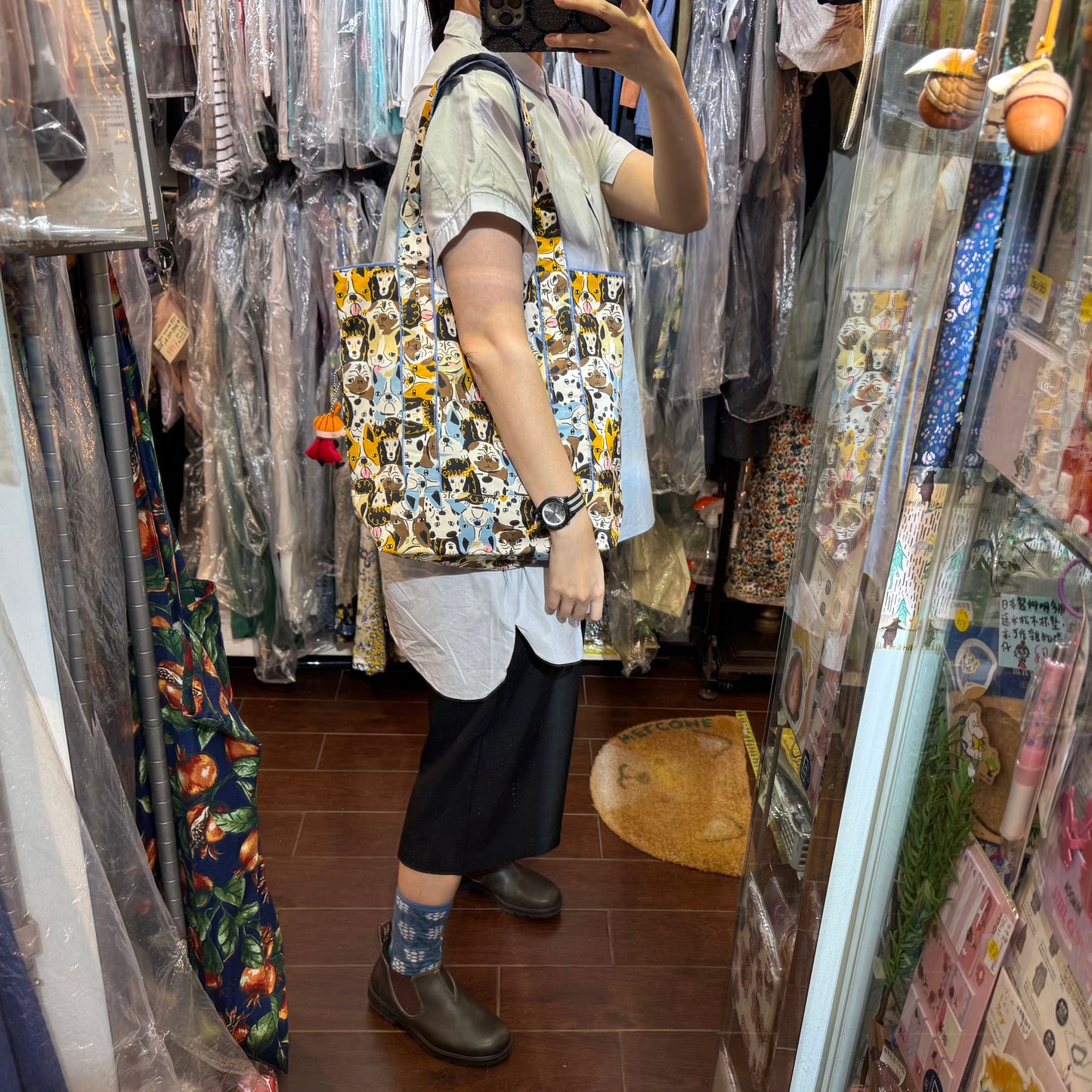 Handmade Dogs Print Tote Bag, Fabric from Japan